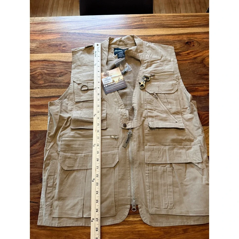 Humvee Mens Safari Photo Vest Khaki Cotton Utility Fishing Multi-Pocket Size M